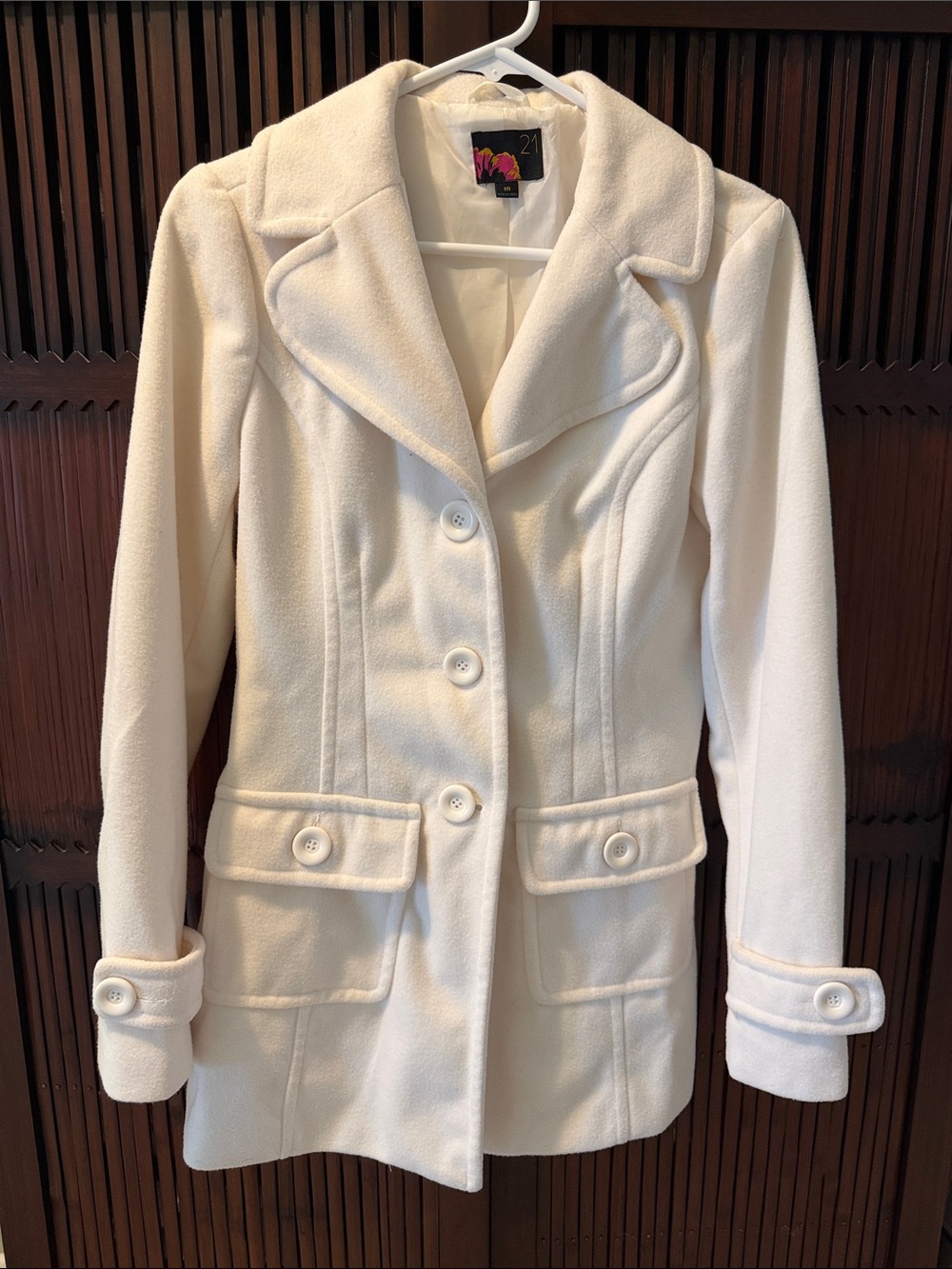Forever 21 Cream Double-Breasted Pea Coat